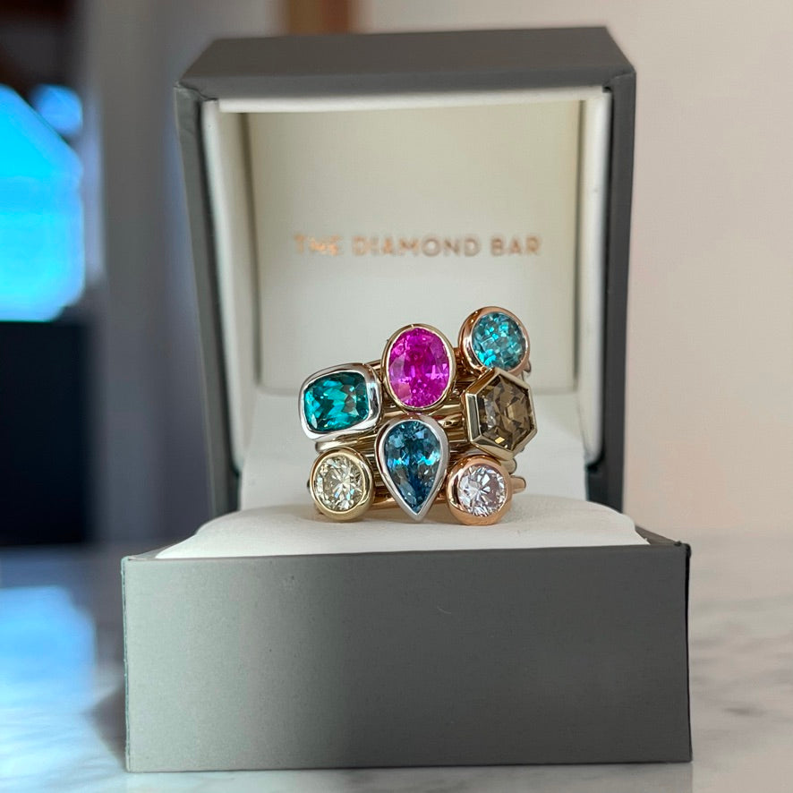 14K Rose Gold Round Blue Zircon Stackable Bezel Ring