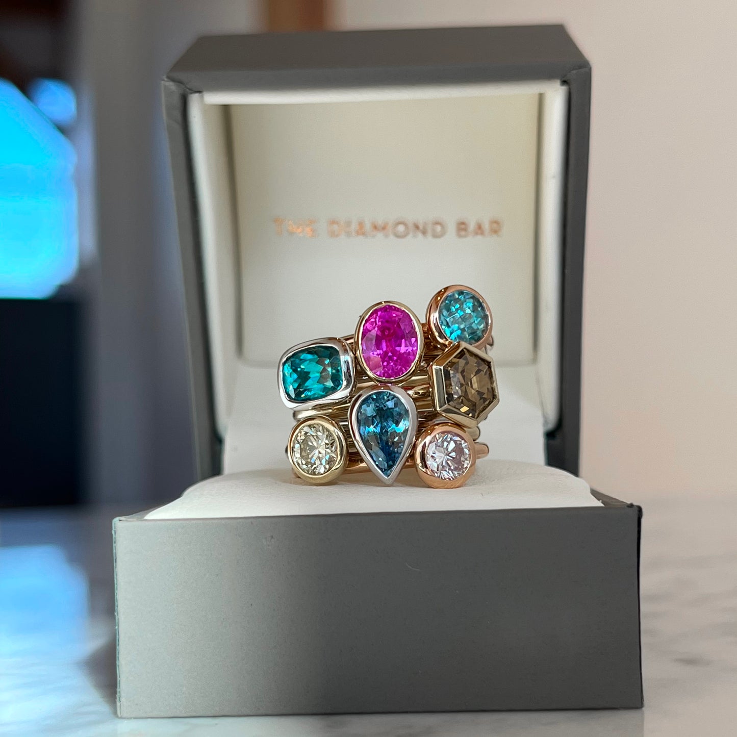 18K Yellow Gold Bezel Set Sapphire Stackable Ring