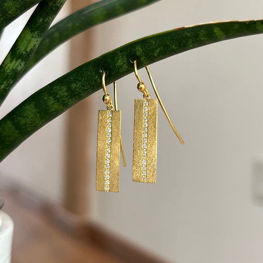 14K Yellow Gold Modern Diamond Bar Earrings