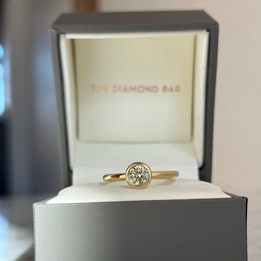 18K Yellow Gold Round Light Yellow Diamond Bezel Stackable Ring