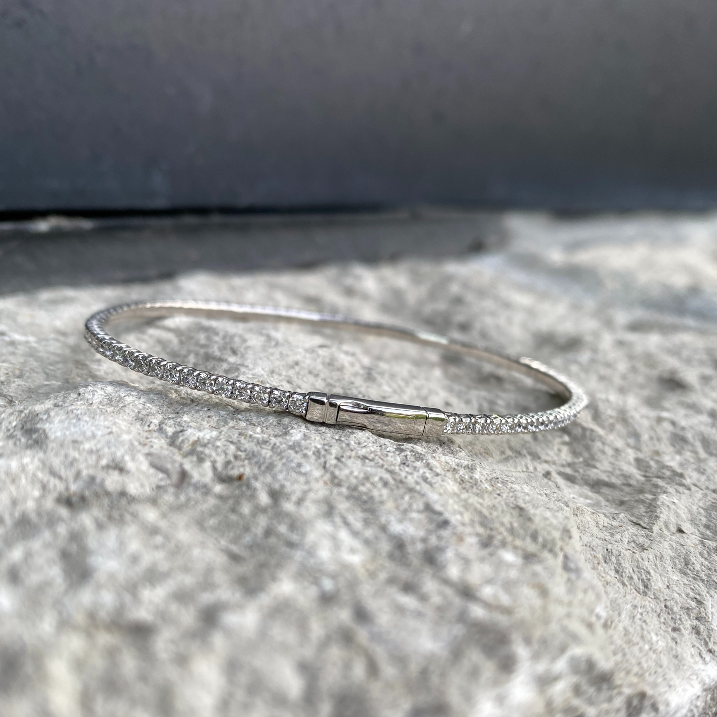 14K White Gold Diamond Eternity Flex Bangle Bracelet 2.10CTW
