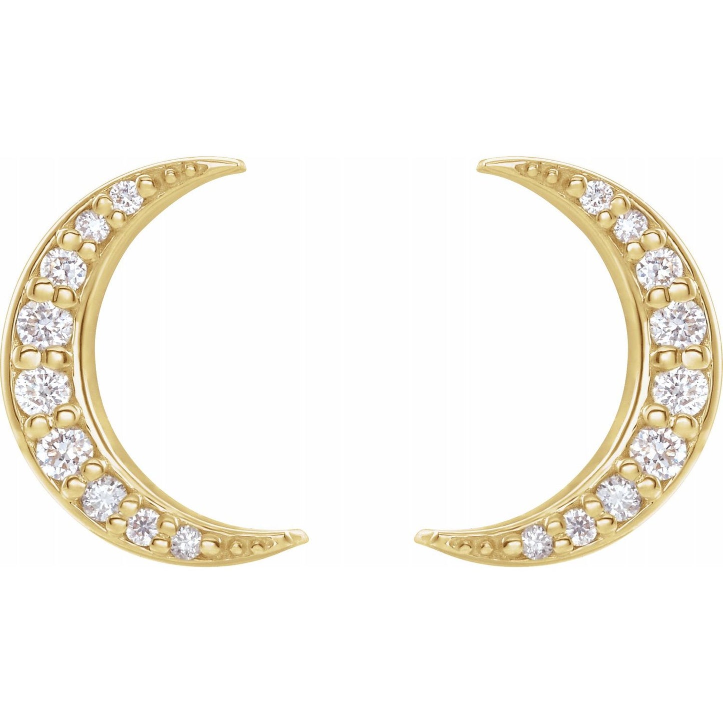 14K Yellow Gold Diamond "Crescent" Moon Stud Earrings 1/10CTW