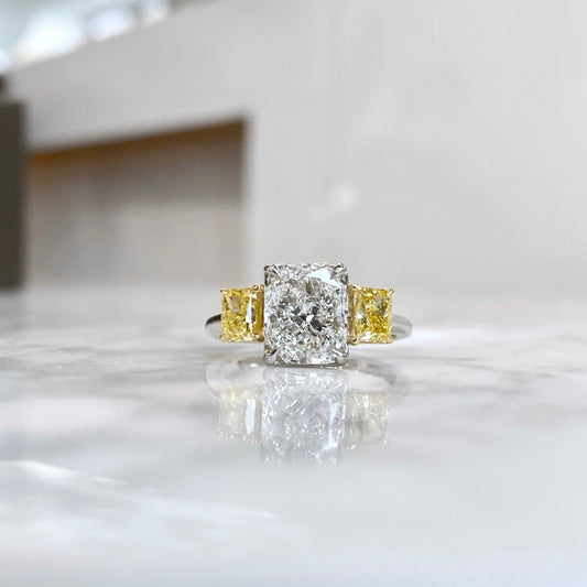 Platinum and 18K Yellow Gold GIA Radiant and Yellow Diamond Ring