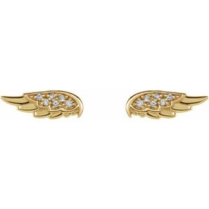 14K Yellow Gold Diamond Angel Wing Stud Earrings 03/100CTW