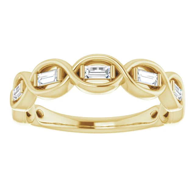Natural Diamond Baguette Twisted Stackable Wedding Band 1/4CTW