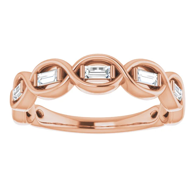 Natural Diamond Baguette Twisted Stackable Wedding Band 1/4CTW