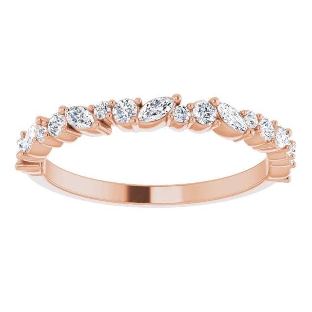14K Marquise and Round Diamond Band 3/8CTW