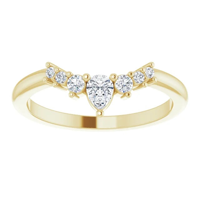 14K Pear Shape and Round Diamond Contour Band 1/4CTW