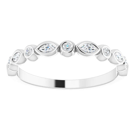 Bezel Set Marquise and Round Diamond Stackable Band