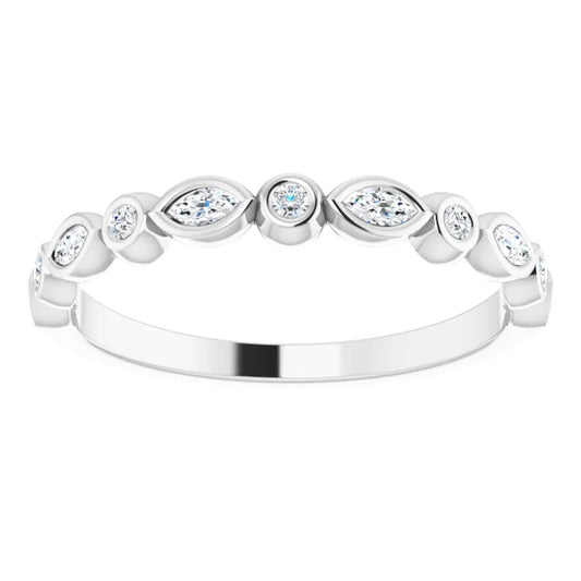 Bezel Set Marquise and Round Diamond Stackable Band 1/4CTW