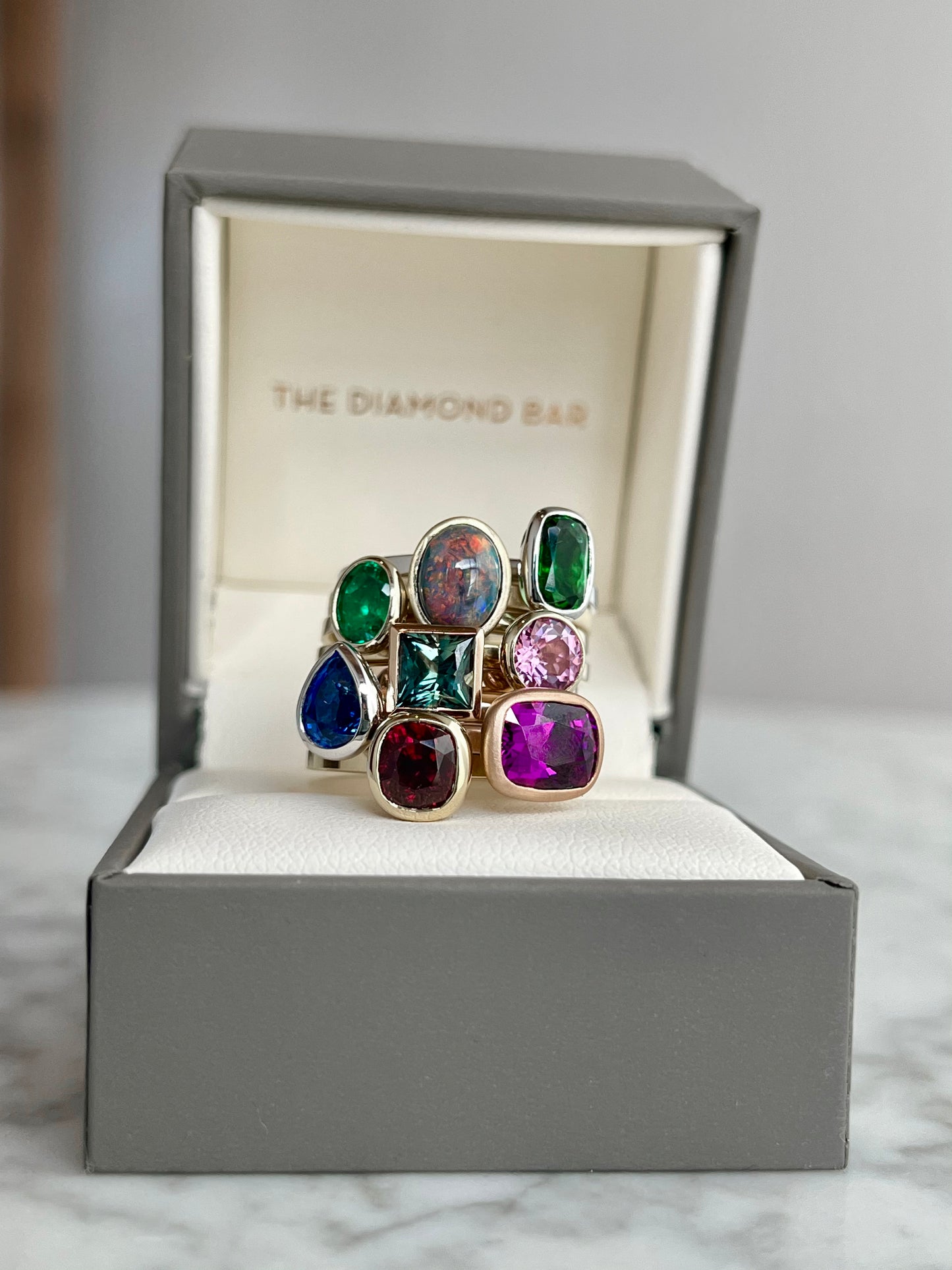 14K White Gold Antique Cushion Chrome Tourmaline Stackable Bezel Ring