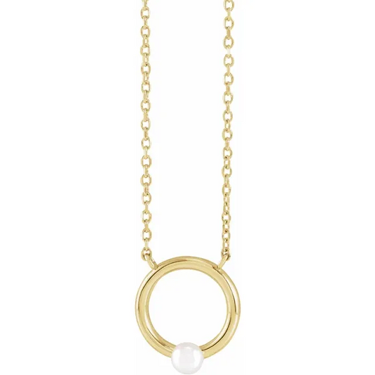 14K Cultured Seed Pearl Circle Necklace