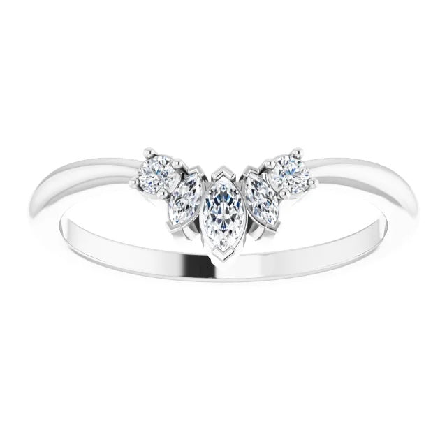 14K marquise and round diamond contour band 1/5CTW