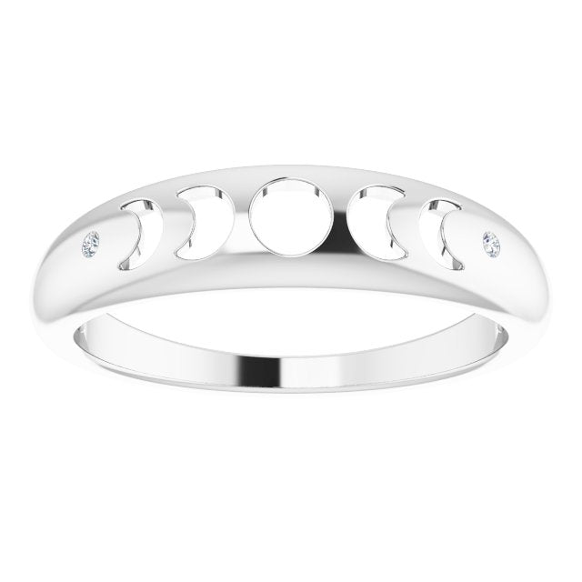 14K Moon Phase Ring with Diamond Accent Side Stones