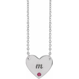 14K Engravable Heart Necklace with Accent Stone