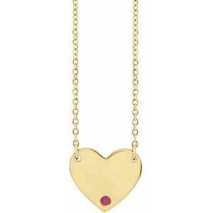 14K Engravable Heart Necklace with Accent Stone