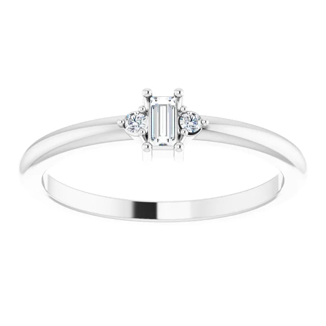 Baguette and Round Diamond Stackable Ring 1/10 CTW