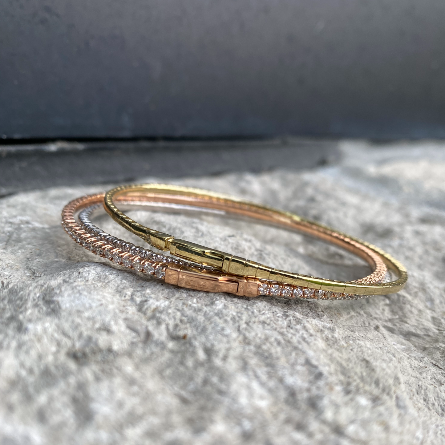 14K White Gold Diamond Eternity Flex Bangle Bracelet 2.10CTW