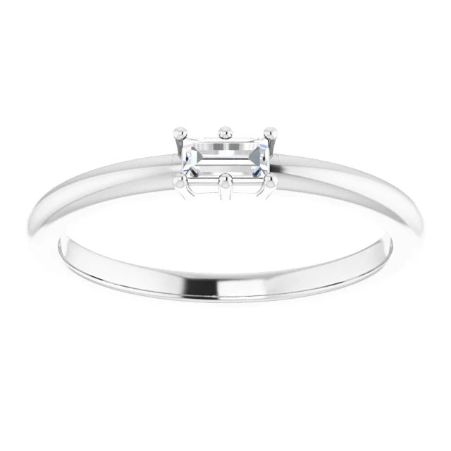 One (1) 14K Solitaire 6-prong petite 4 x 2mm natural diamond east/west set baguette shape ring