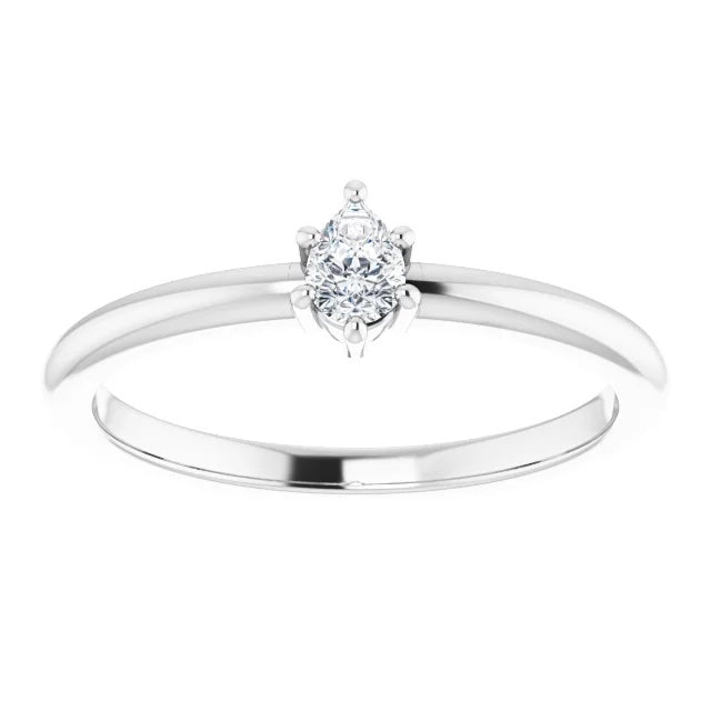 One (1) 14K Solitaire 6-prong petite 4 x 3mm natural diamond pear shape ring approximately 14/100CTW