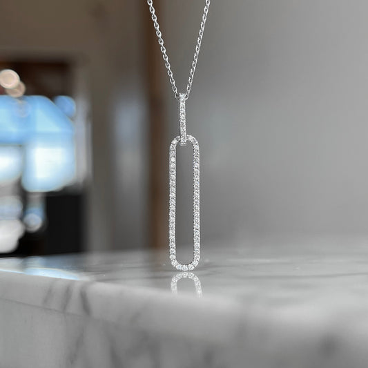 14K White Gold Diamond Paperclip Link Necklace