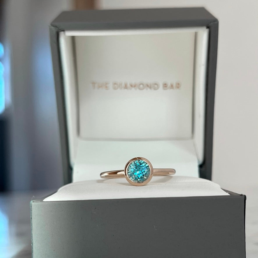 14K Rose Gold Round Blue Zircon Stackable Bezel Ring