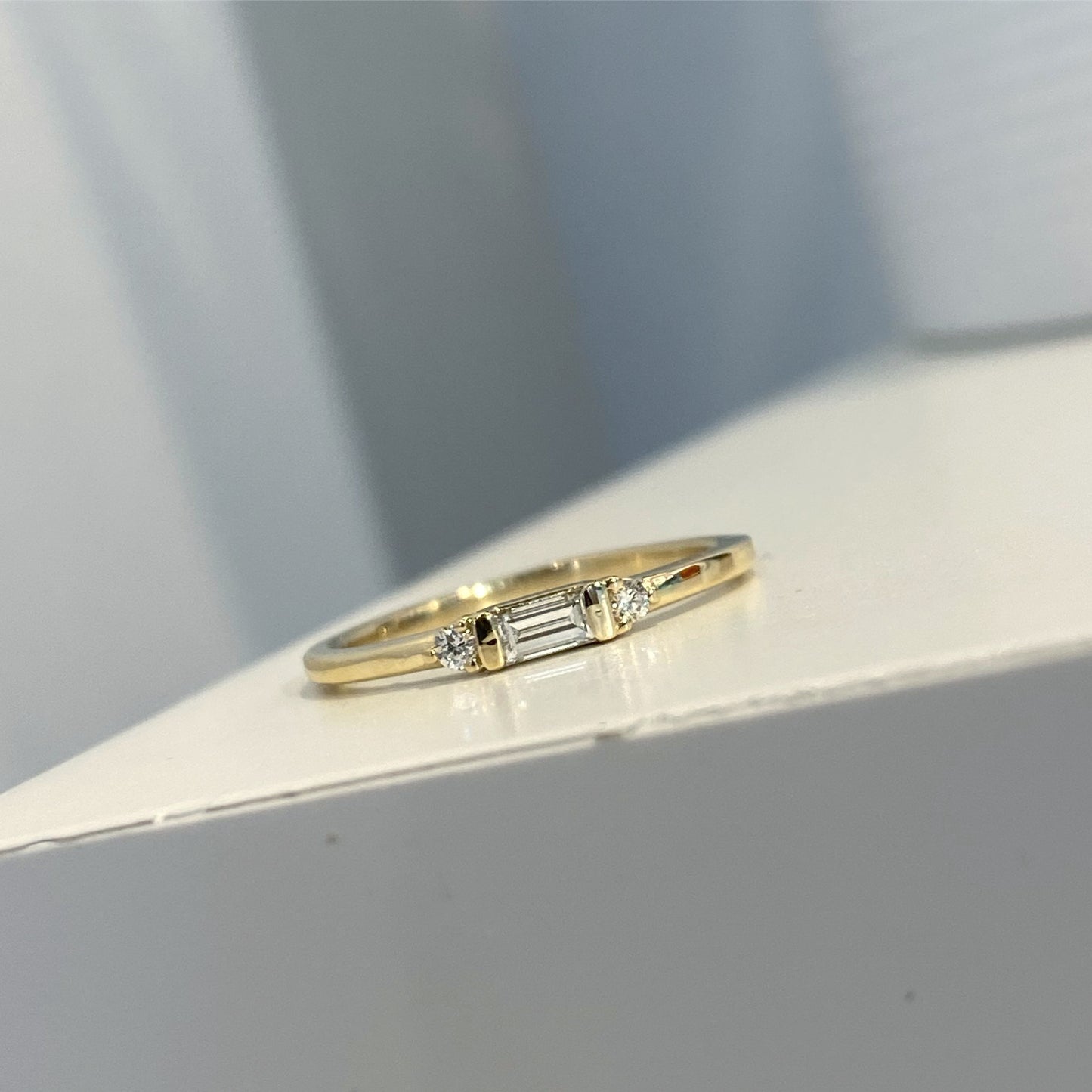 14K Three Stone Stackable Baguette Ring 1/6CTW