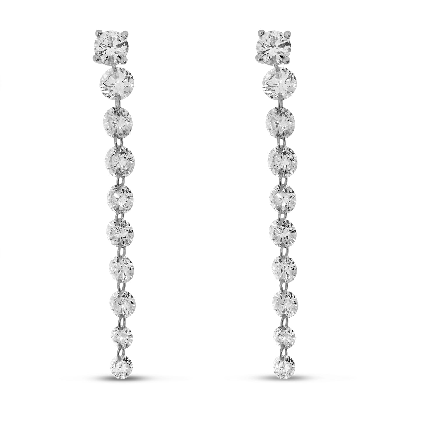 14K White Gold Floating Diamond Stud with Pierced Diamond Dangle Earrings 2.50CTW