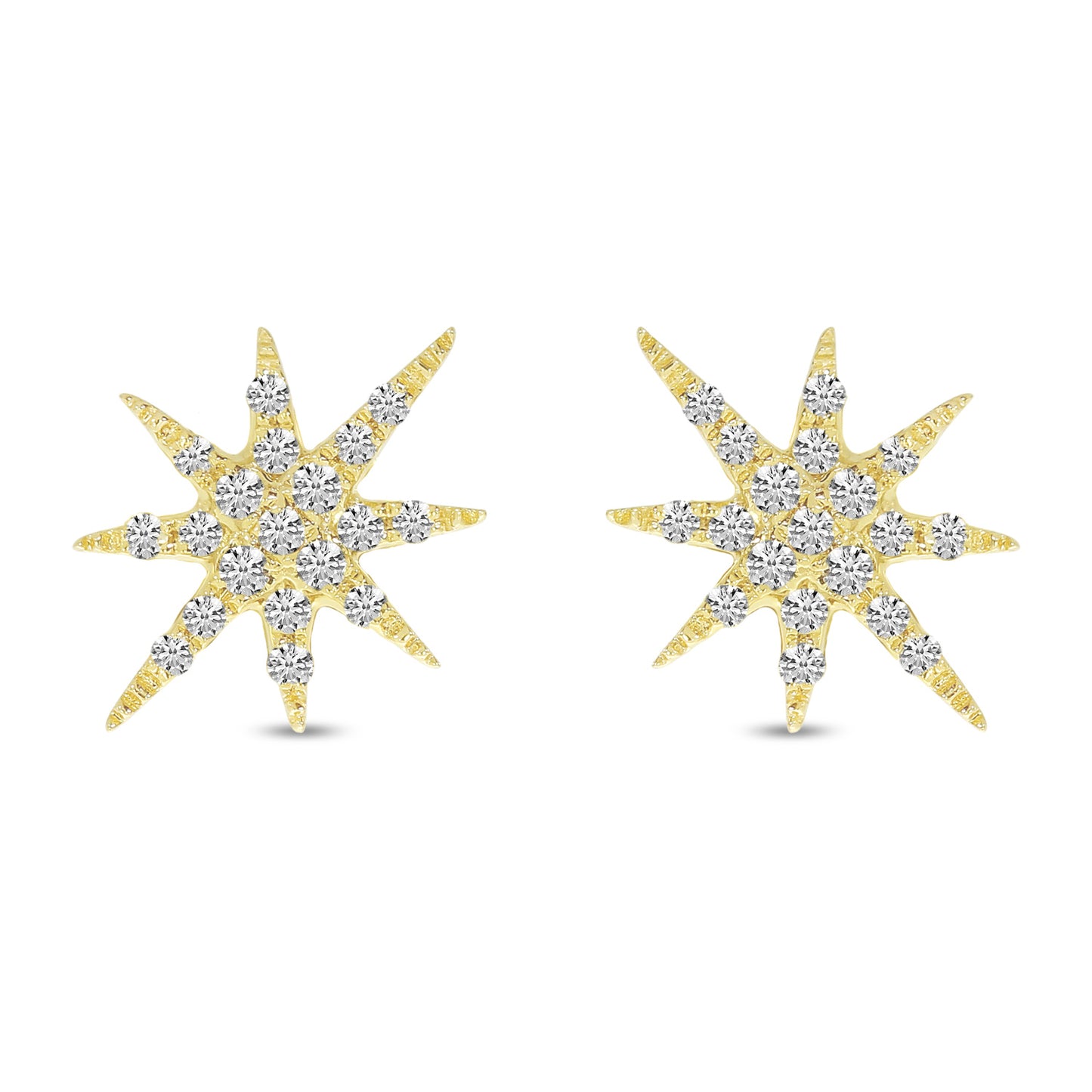 14K Yellow Gold Small Diamond Star Earrings
