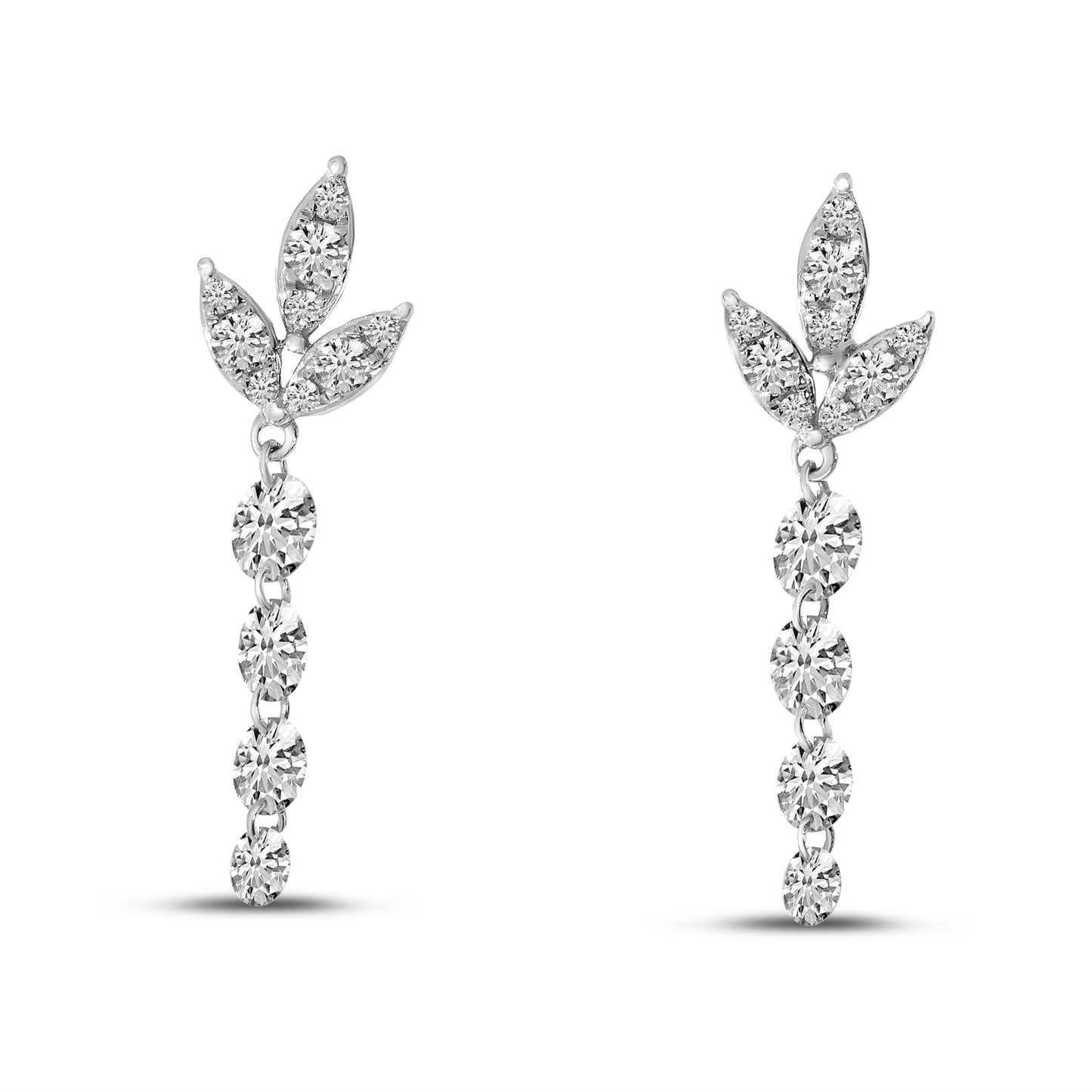 14K White Gold Floral Floating Diamond Earrings