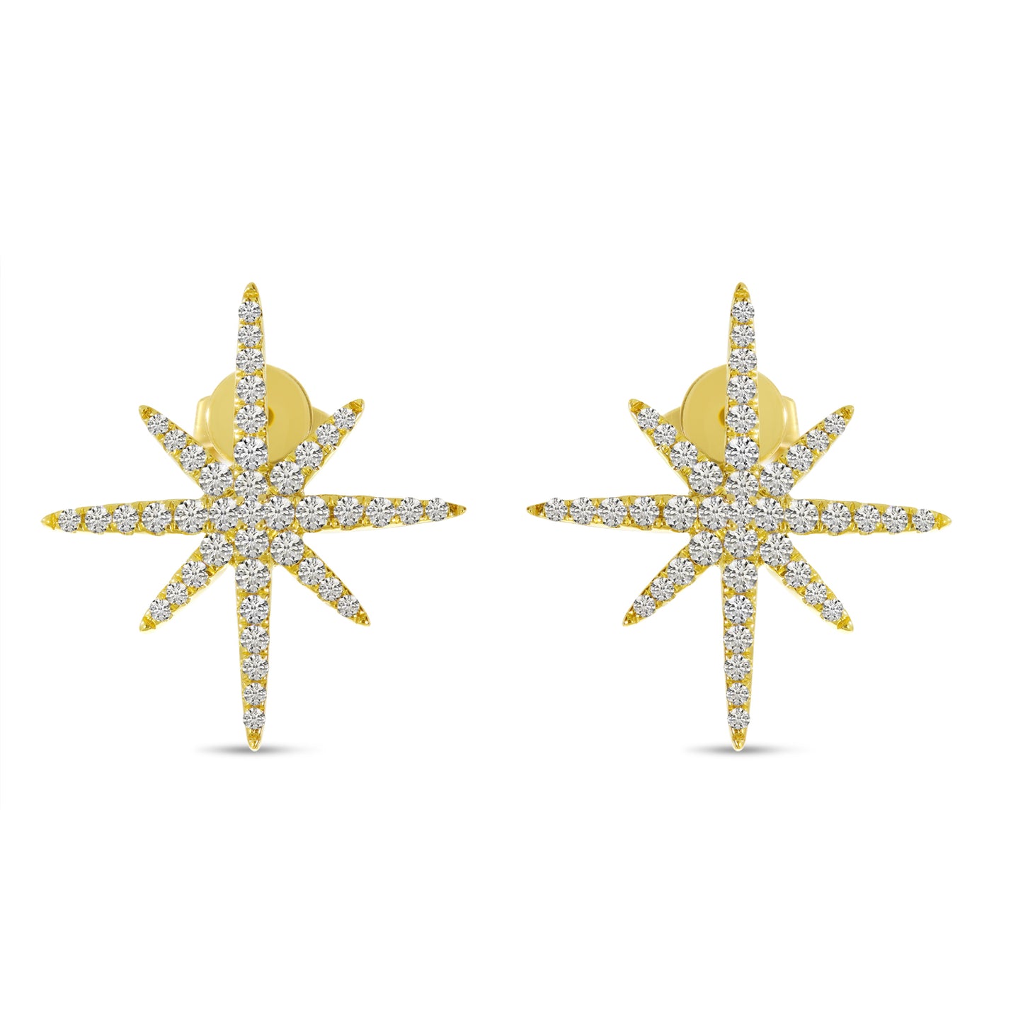 14K Gold Large Diamond Starburst Earrings 42/100CTW