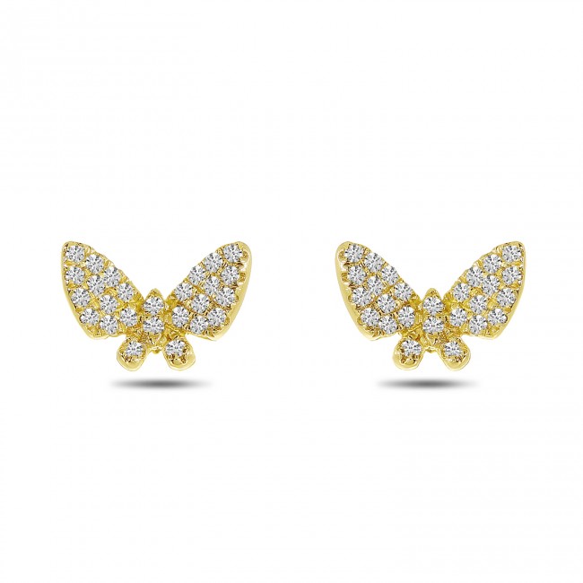 14K Pavé Diamond Butterfly Post Earrings 14/100CTW