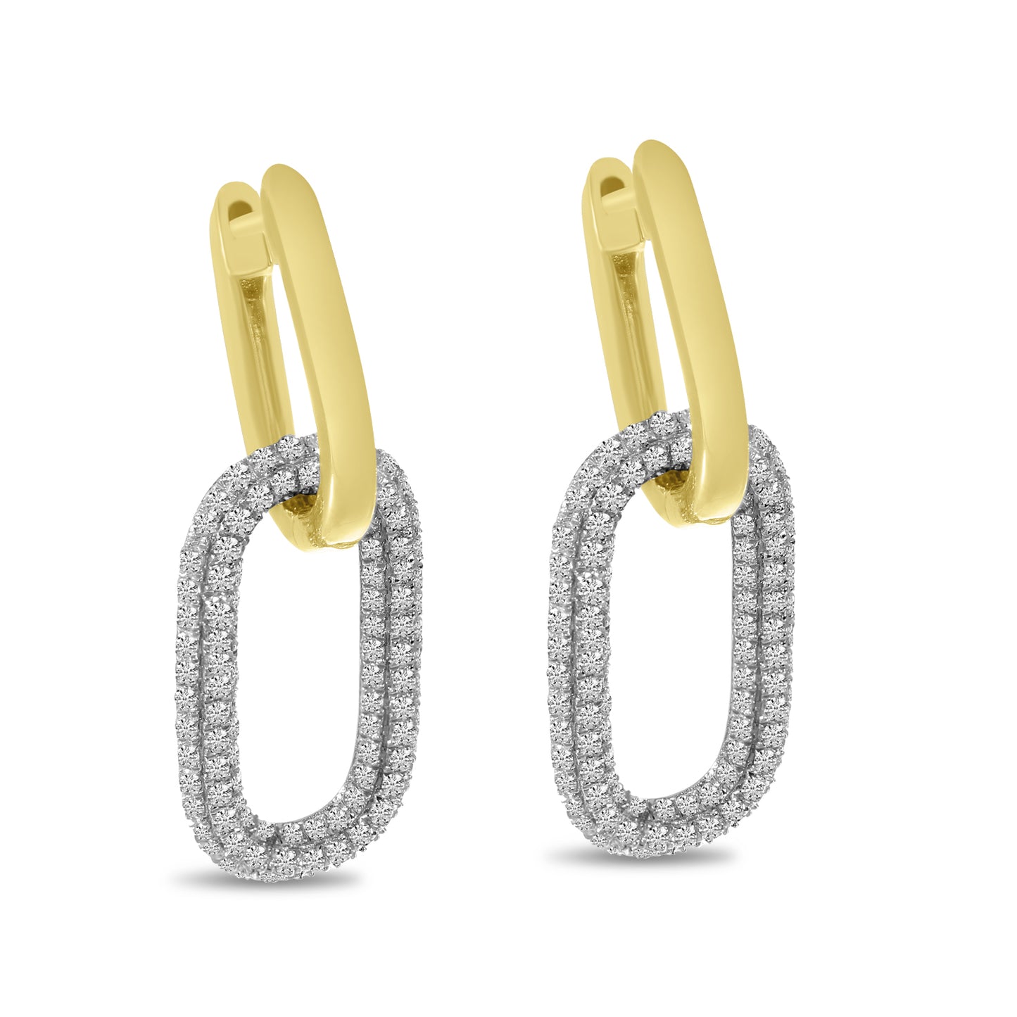 14K Yellow Gold Diamond Paper Clip Dangle Earrings 34/100CTW