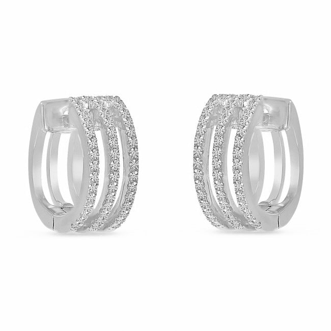 14K Triple Row Diamond Huggie Hoop Earrings 24/100CTW