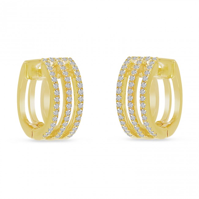 14K Triple Row Diamond Huggie Hoop Earrings 24/100CTW