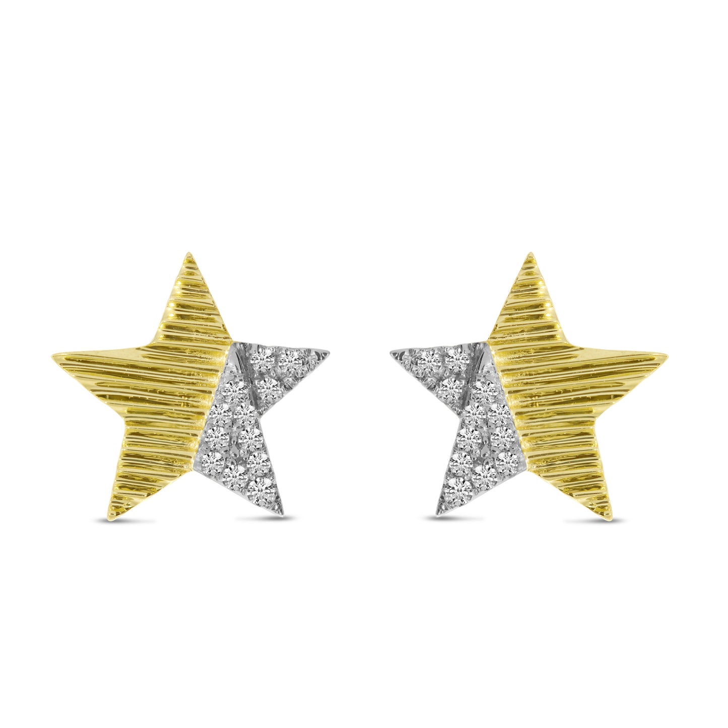 14K Yellow Gold Diamond Textured Star Post Earrings 05/100CTW