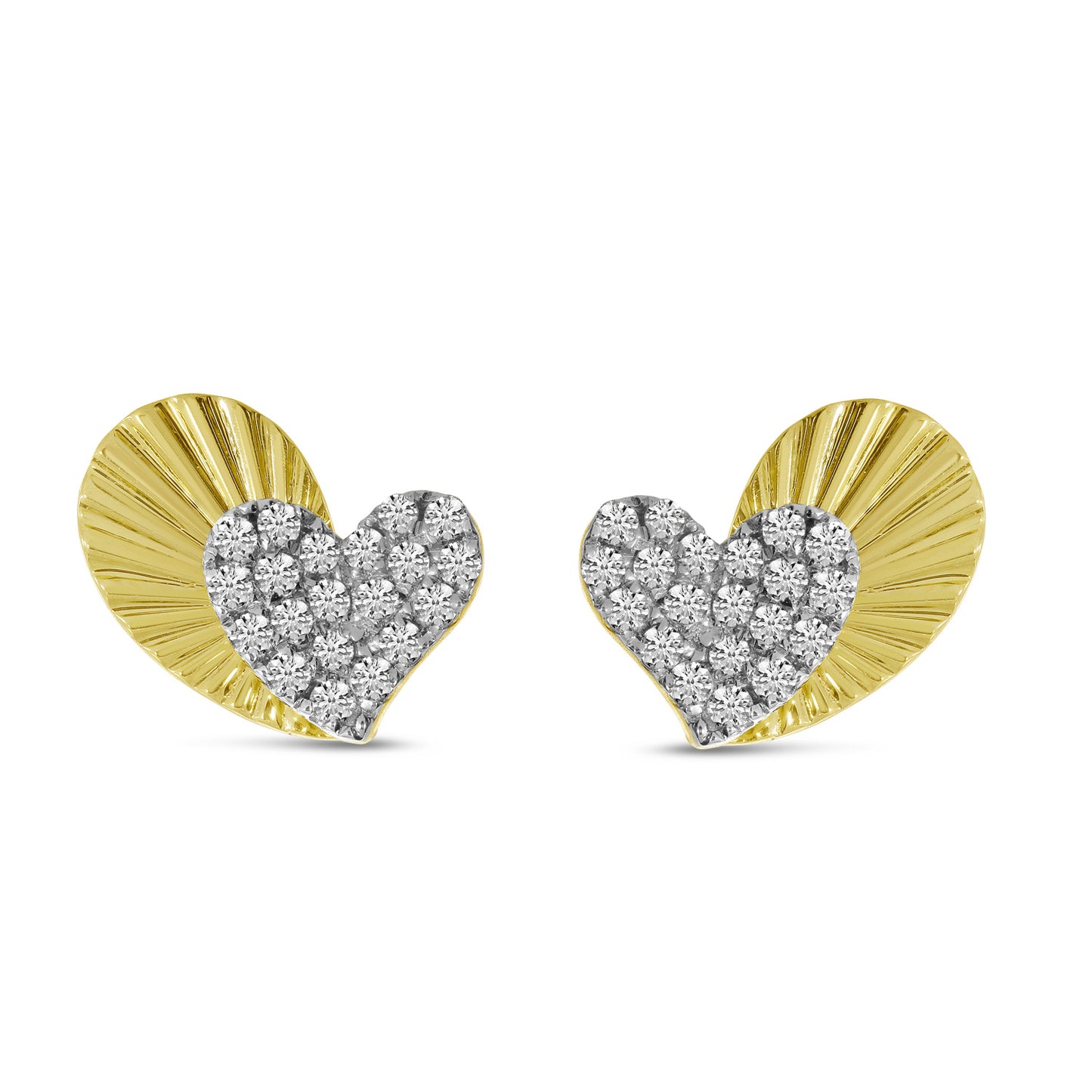 14K Yellow Gold Diamond Textured Heart Post Earrings 12/100CTW