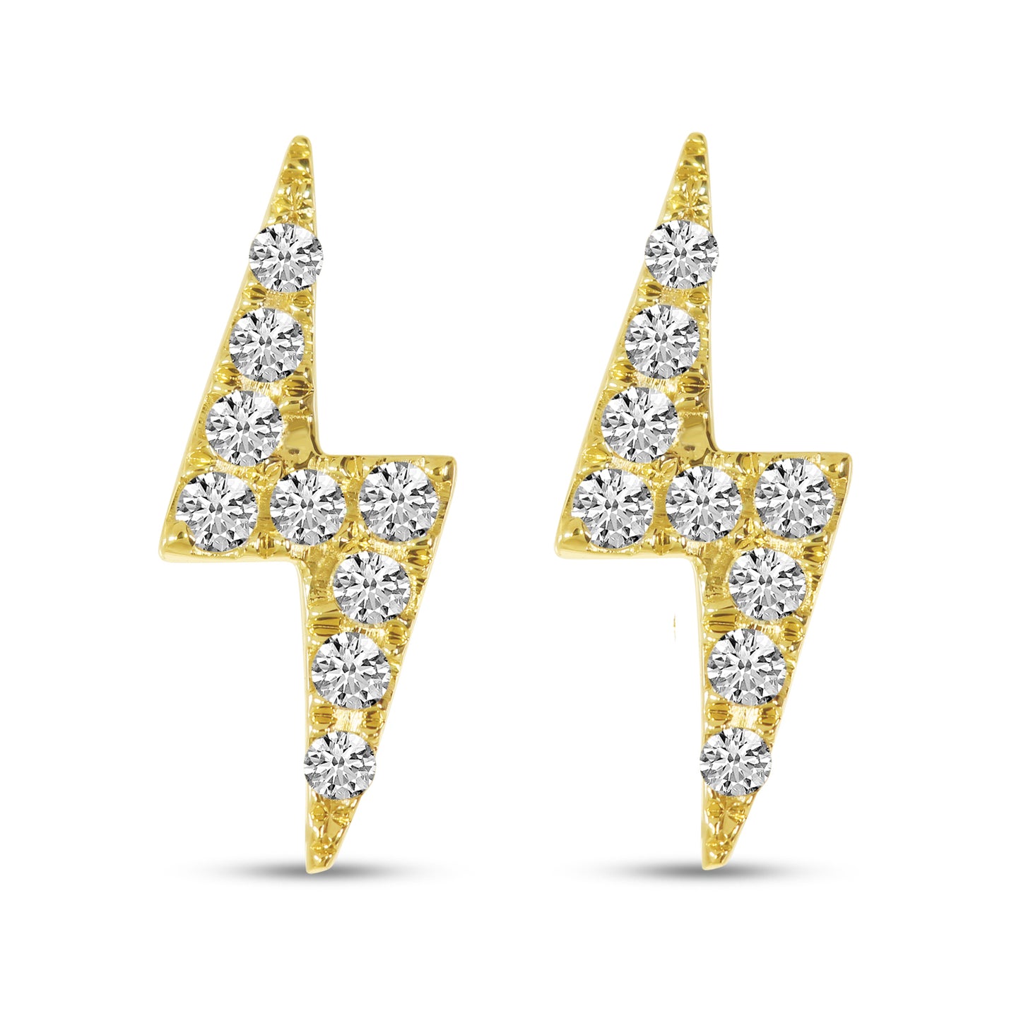 14K Yellow Gold Diamond Lightning Bolt Stud Earrings 10/100CTW