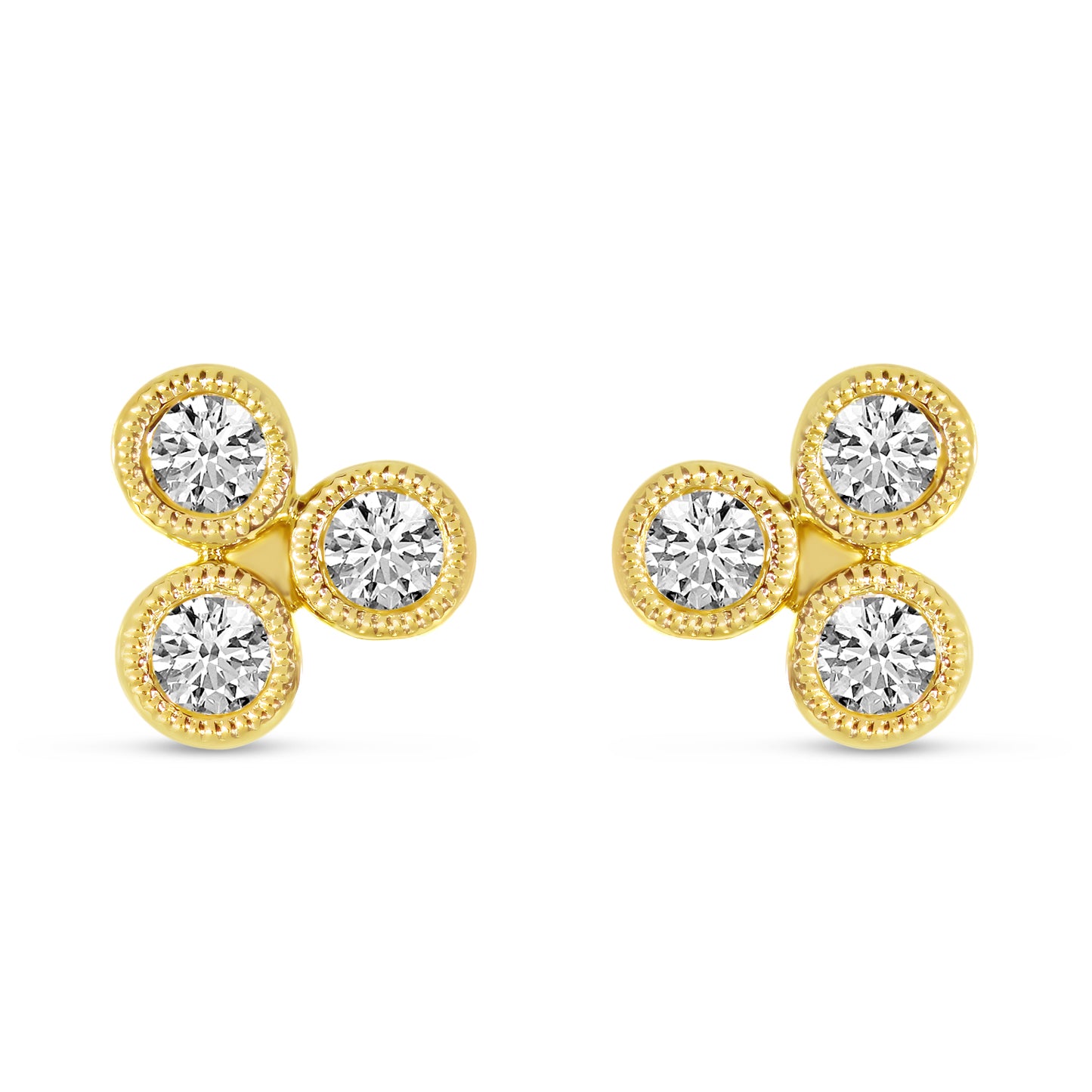 14K Yellow Gold Triple Diamond Bezel Stud Earrings 23/100CTW