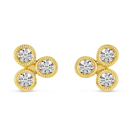 14K Yellow Gold Triple Diamond Bezel Stud Earrings 23/100CTW