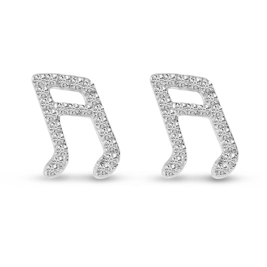 14K White Gold Diamond Music Note Stud Earrings 12/100CTW