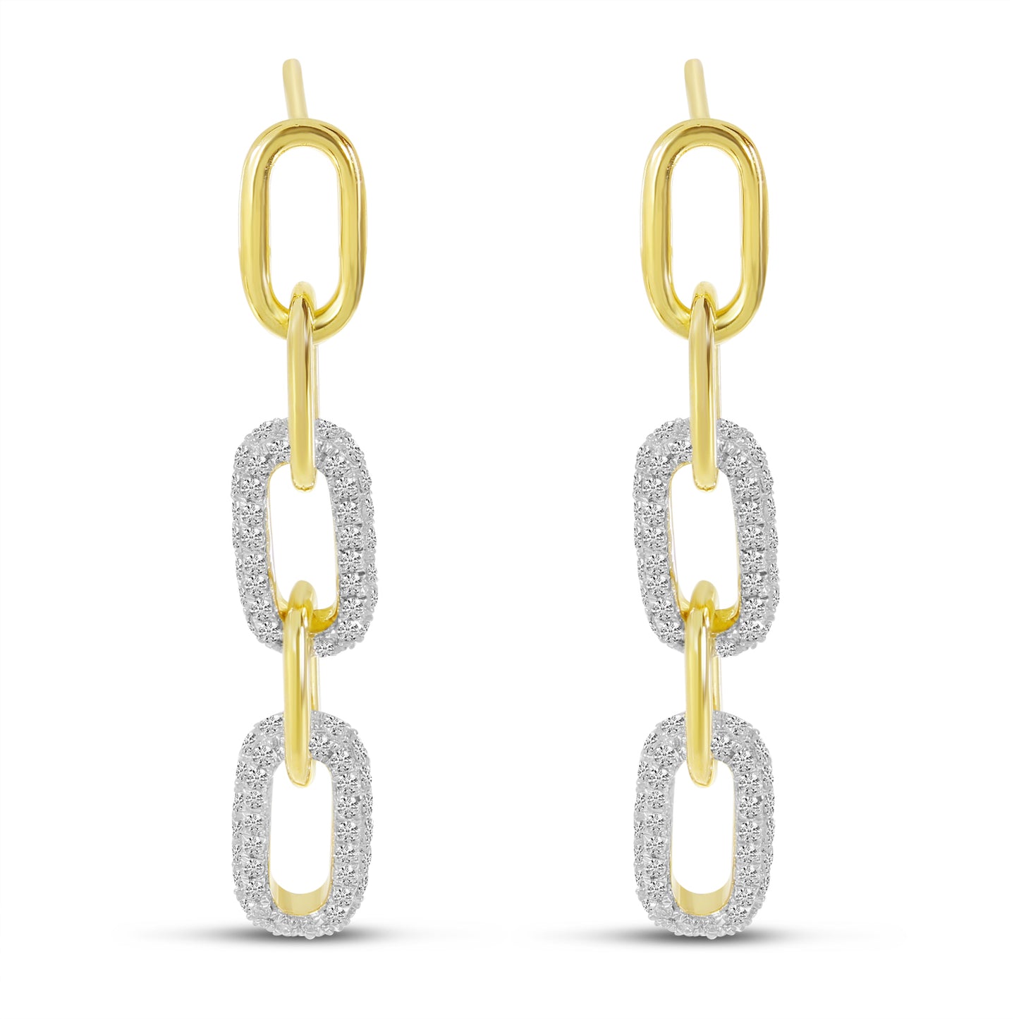 14K Yellow Gold Pavé Diamond Paper clip Link Earrings 56/100CTW