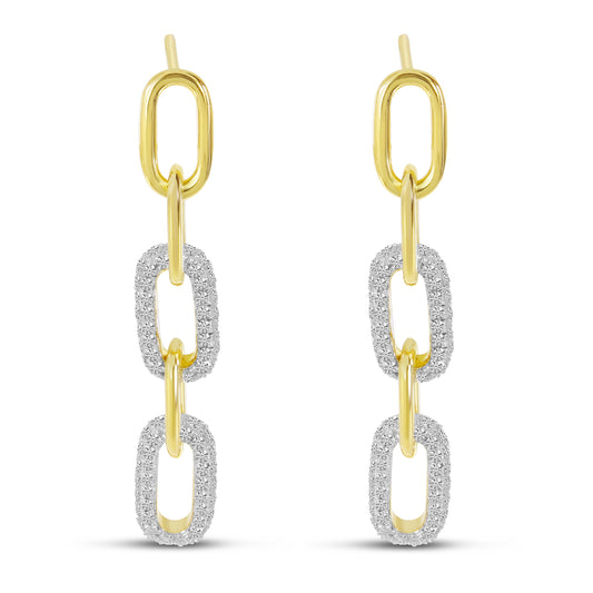 14K Yellow Gold Pavé Diamond Paper clip Link Earrings 56/100CTW