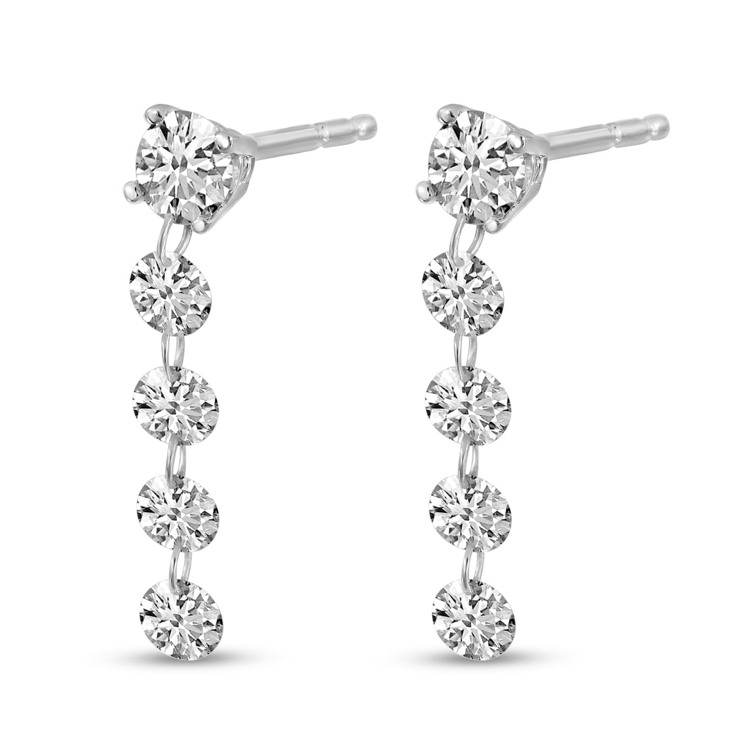 14K White Gold Floating Diamond Dangle Earrings