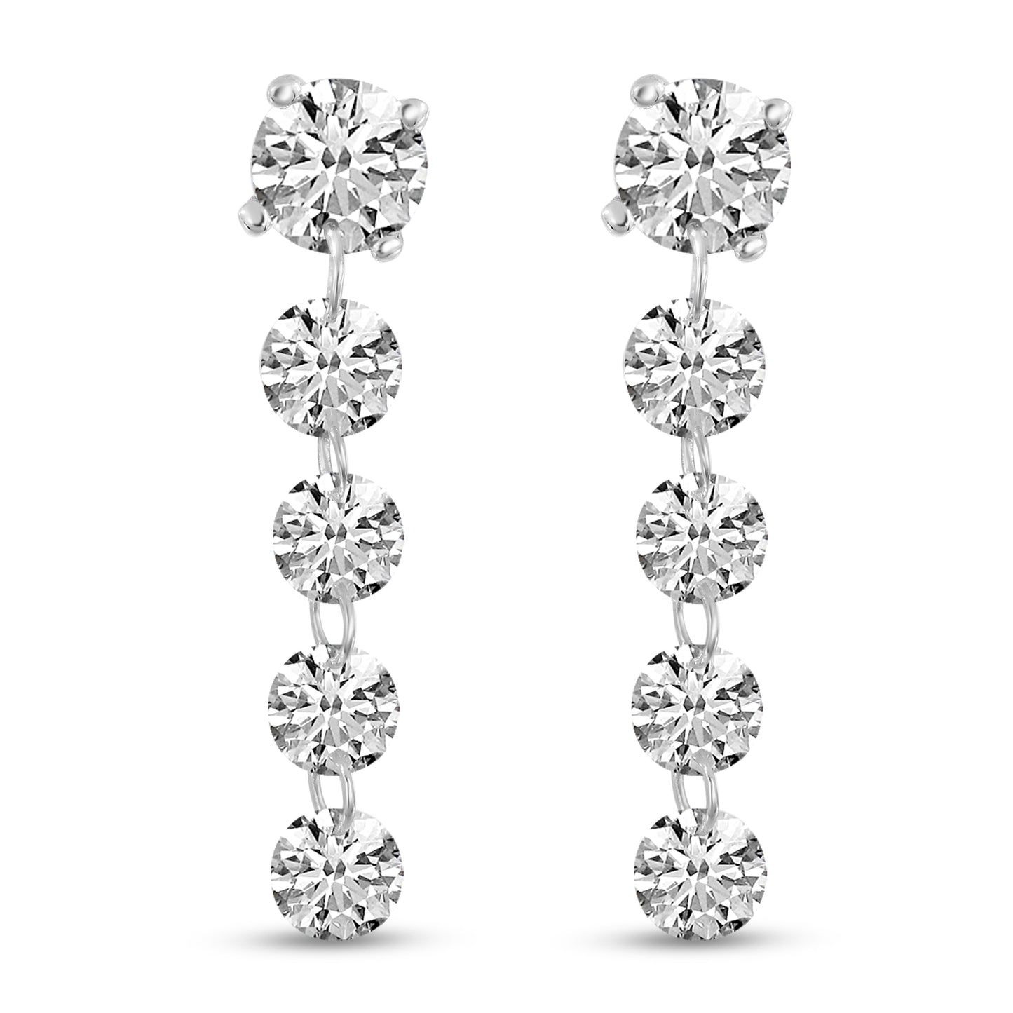 14K White Gold Floating Diamond Dangle Earrings