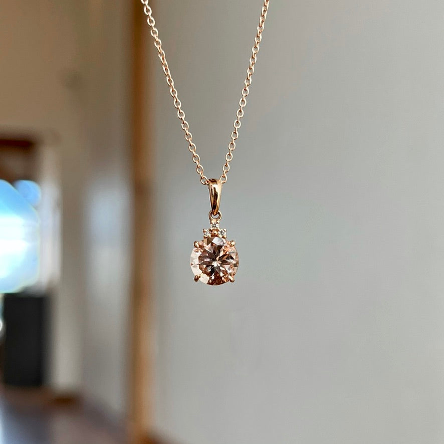 14K Rose Gold Morganite and Diamond Necklace 1.27CTW