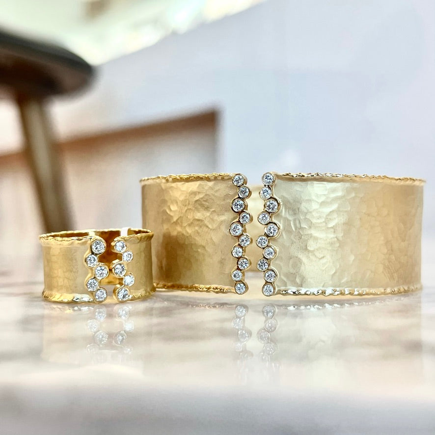 Matte Hammered Diamond Cuff Bracelet 44/100CTW