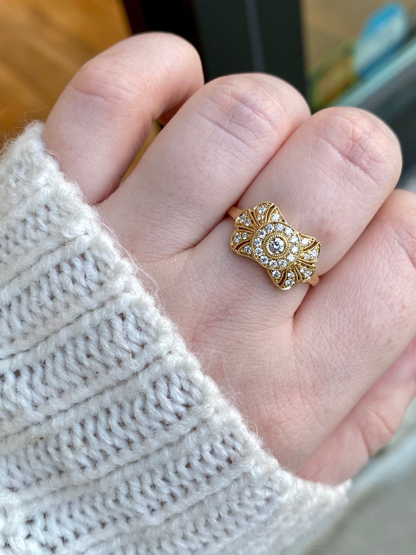 14K Yellow Gold East West Diamond Art Deco Ring 34/100CTW