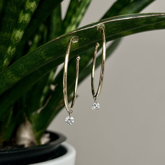 14K Yellow Gold Floating Diamond Hoop Earrings