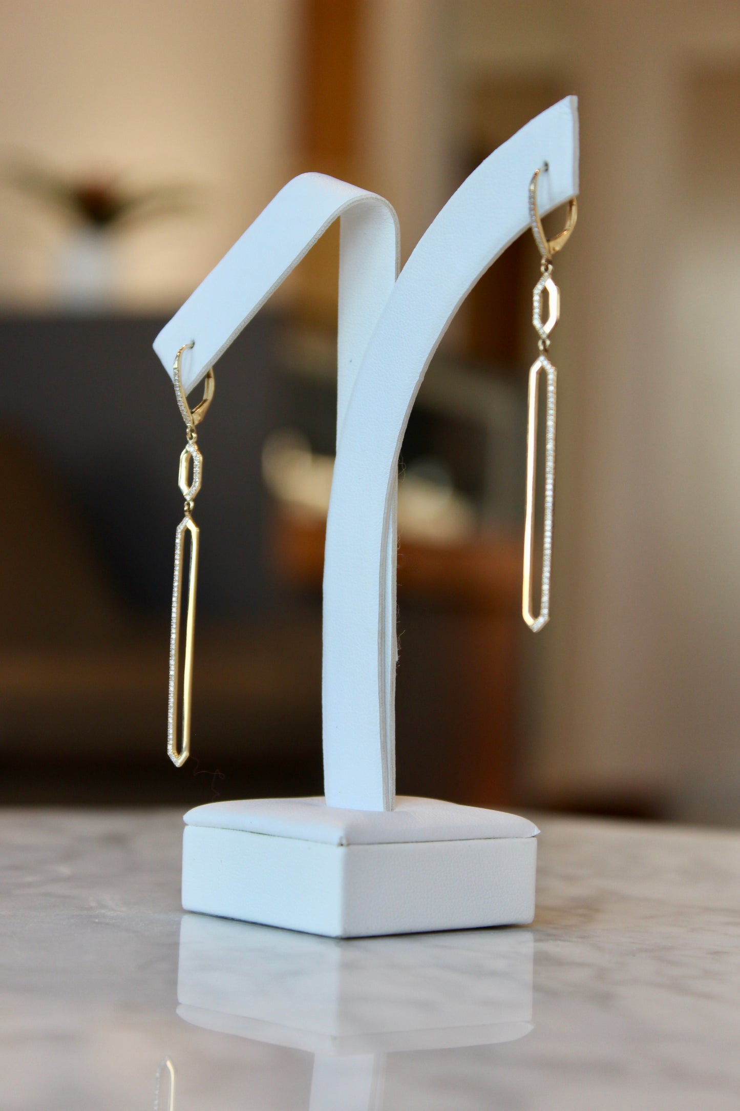 14K Yellow gold Modern Long Hexagon Diamond Drop Earrings 43/100CTW